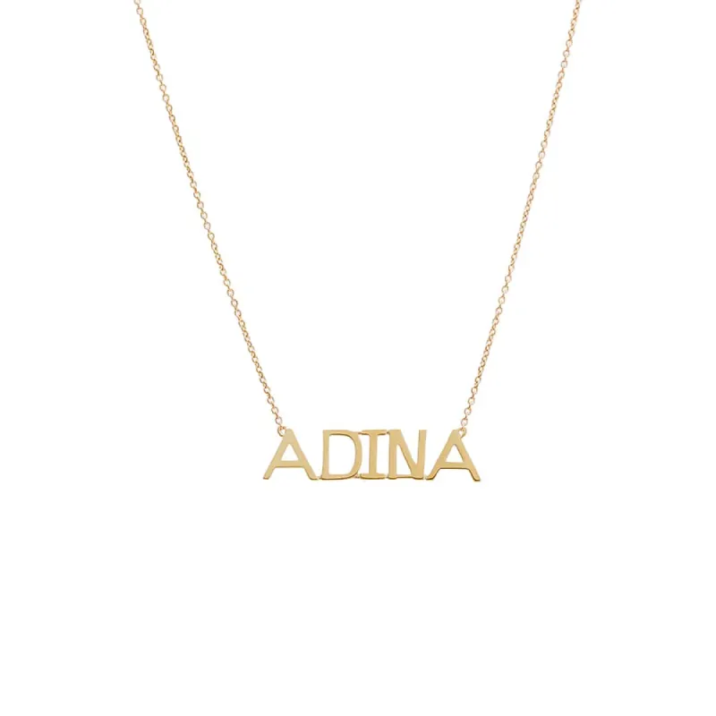 Solid Large Uppercase Block Nameplate Necklace 14K sold by Adina Eden's