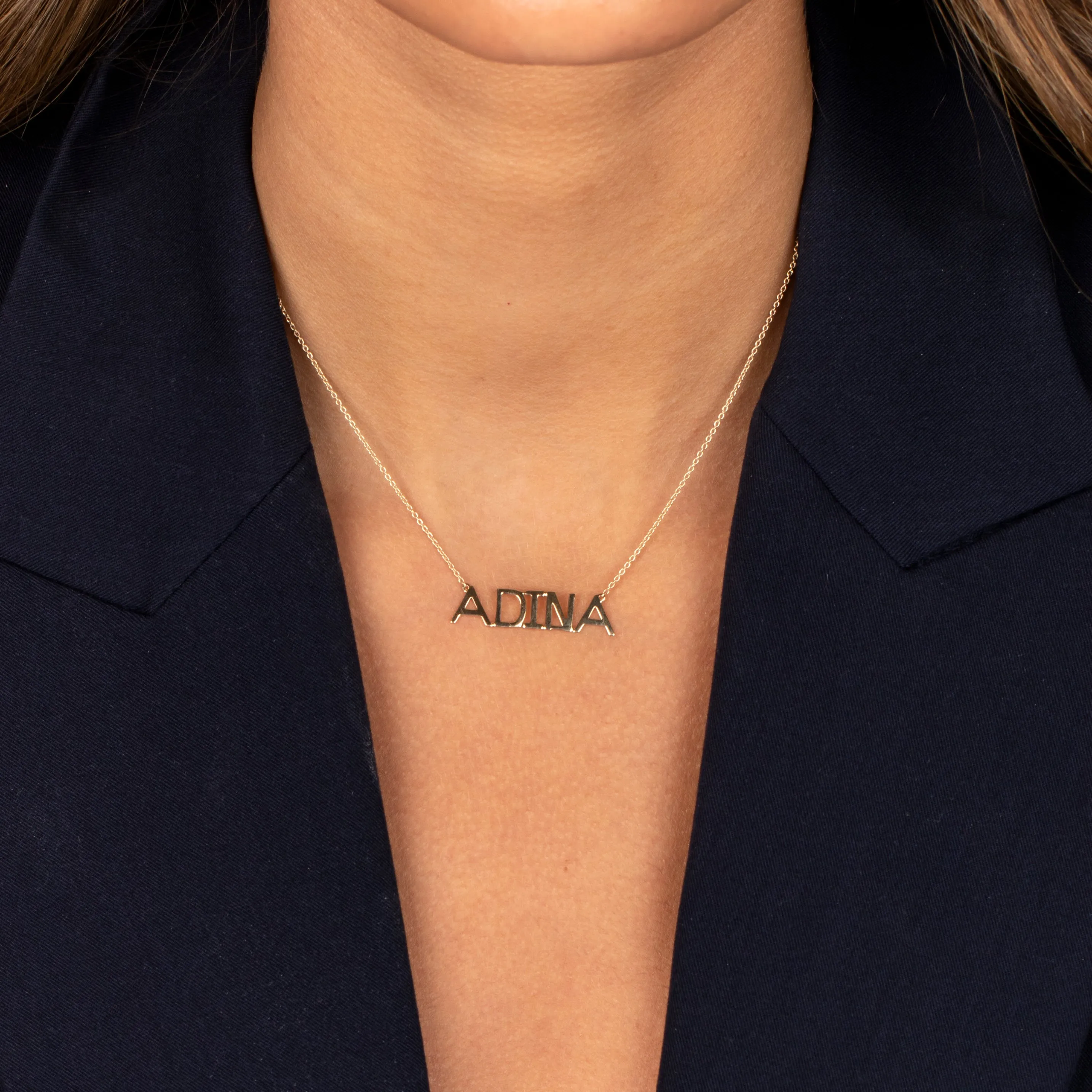 Solid Large Uppercase Block Nameplate Necklace 14K sold by Adina Eden's product image thumbnail 2
