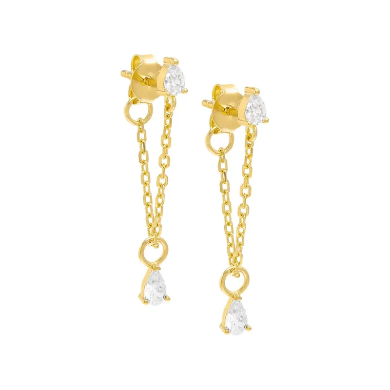 Dangling Teardrop Chain Front Back Stud Earring sold by Adina Eden's