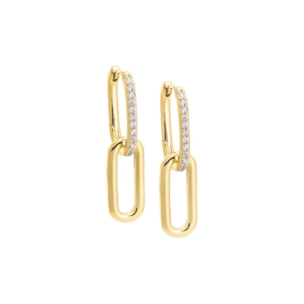 Solid-Pavé Drop Link Huggie Earring sold by Adina Eden's