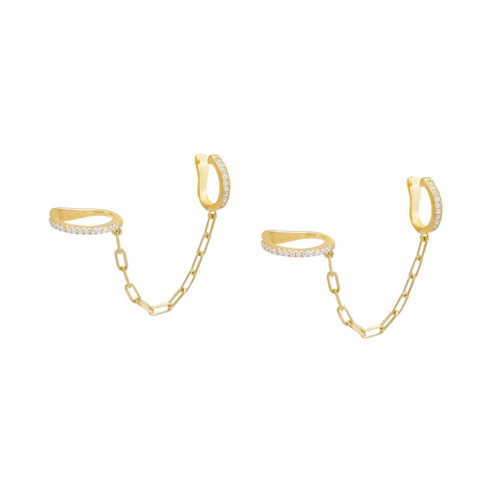 Pavé Double Link Chain Ear Cuff Earring sold by Adina Eden's product image thumbnail 3