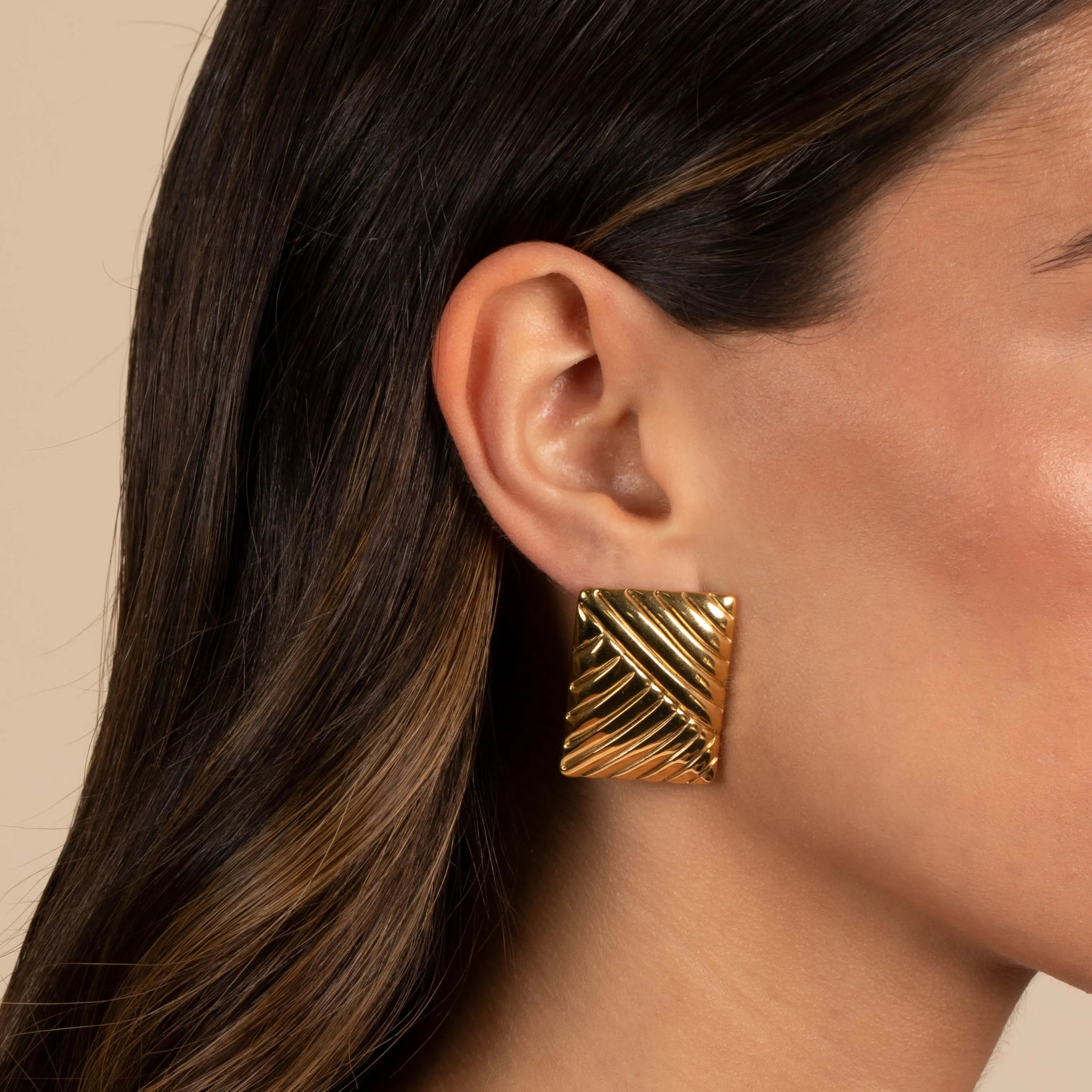 Rectangular Ridged Statement Stud Earring sold by Adina Eden's product image thumbnail 2