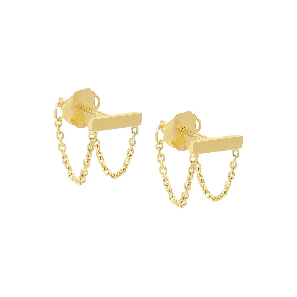 Tiny Front Back Double Chain Bar Stud Earring 14K sold by Adina Eden's