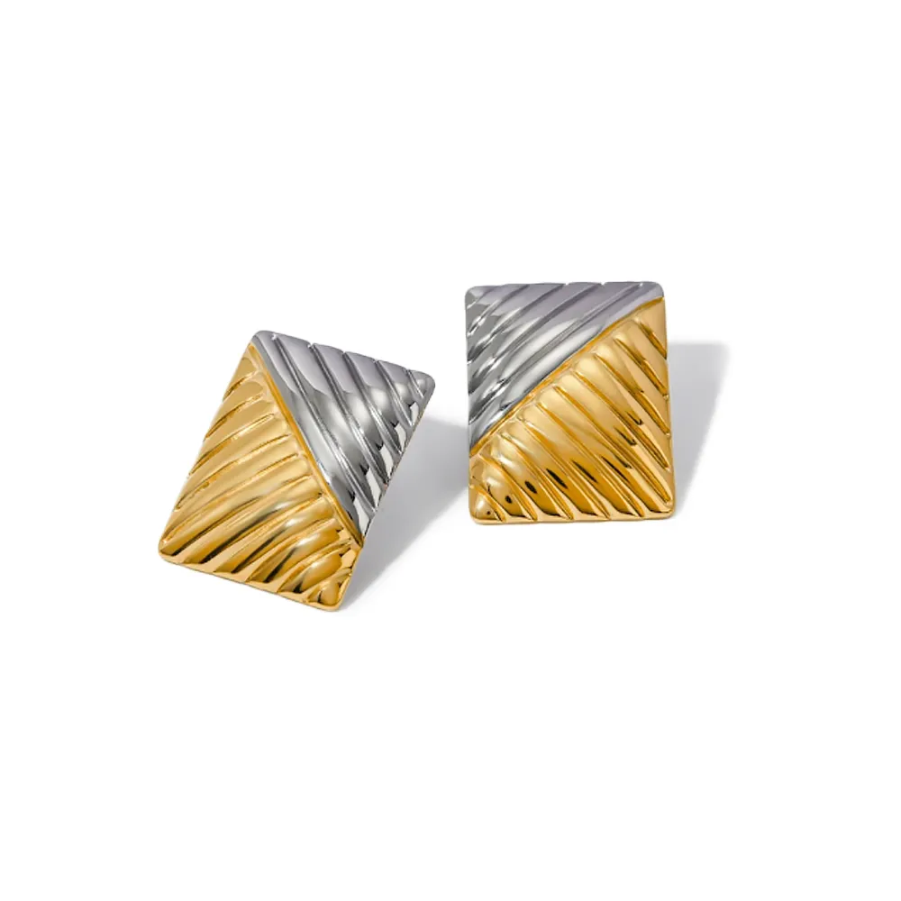 Rectangular Ridged Statement Stud Earring sold by Adina Eden's
