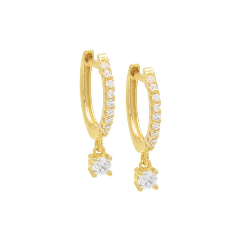 Pavé Dangling Solitaire Huggie Earring sold by Adina Eden's