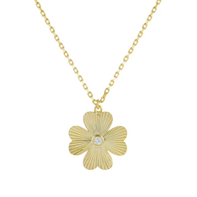 CZ Ridged Clover Necklace sold by Adina Eden's