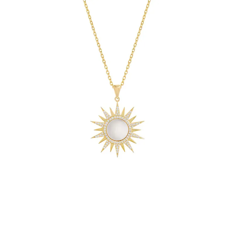 Pave Mother Of Pearl Spiked Pendant Necklace sold by Adina Eden's