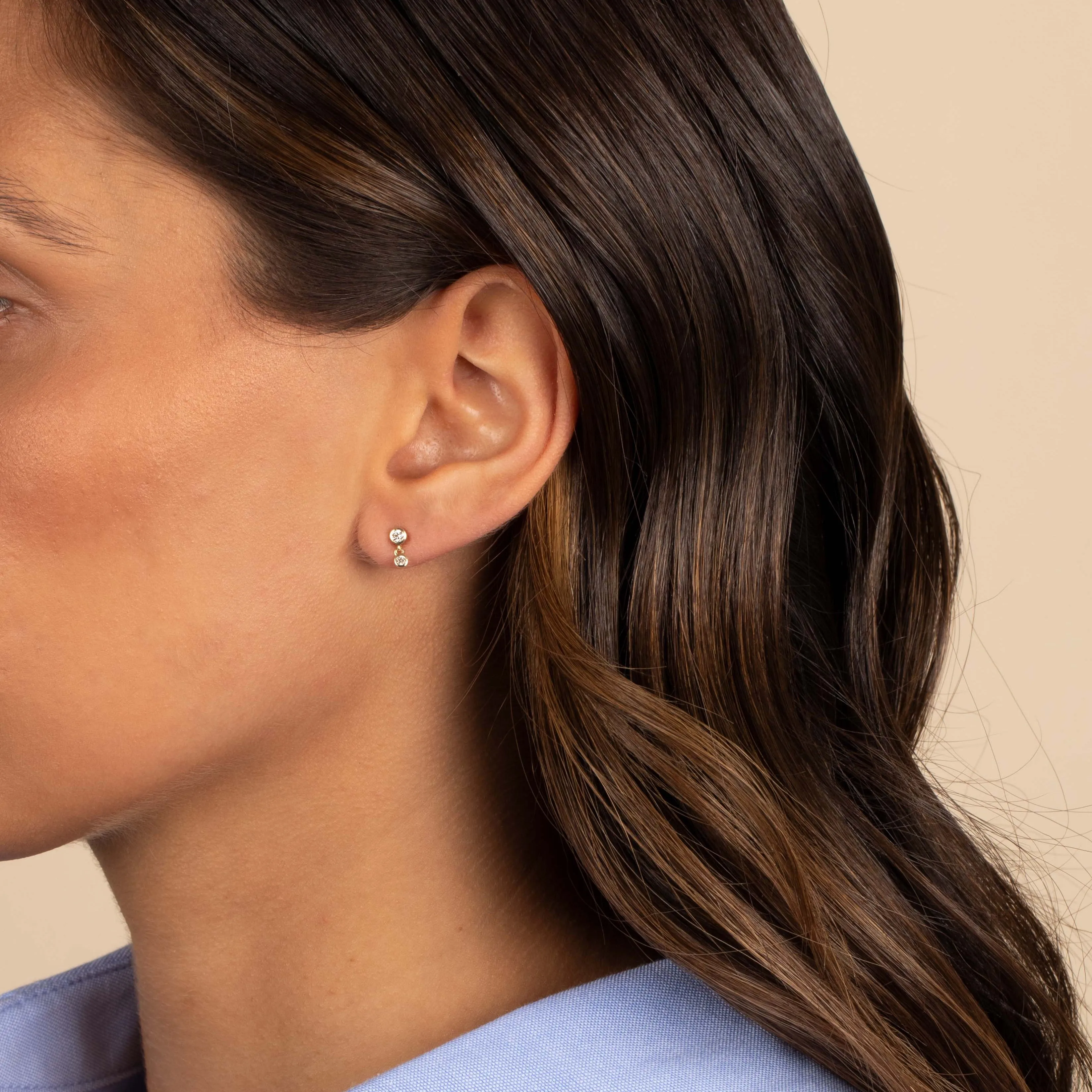 Diamond Double Bezel Solitaire Dangling Stud Earring 14K sold by Adina Eden's product image thumbnail 2