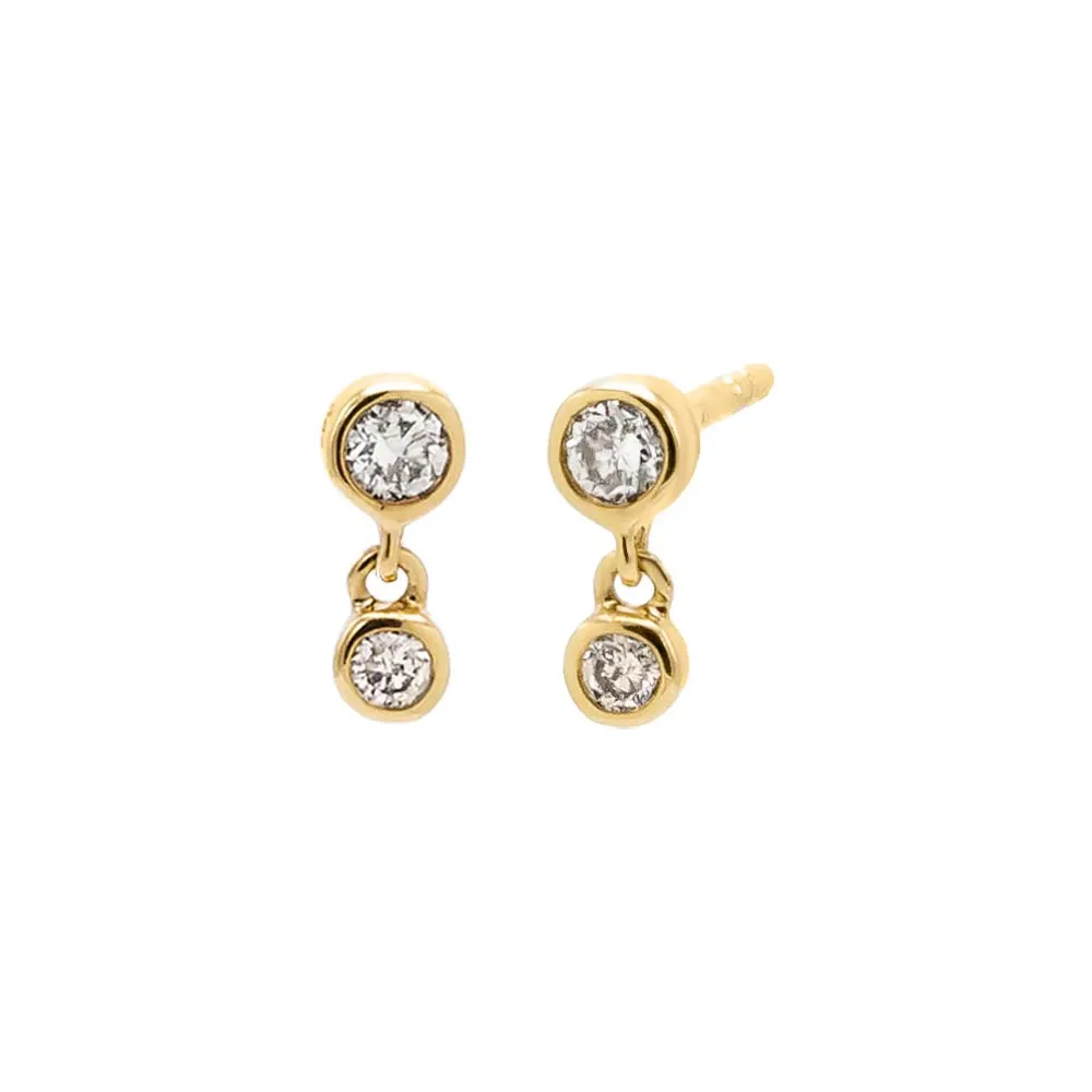 Diamond Double Bezel Solitaire Dangling Stud Earring 14K sold by Adina Eden's
