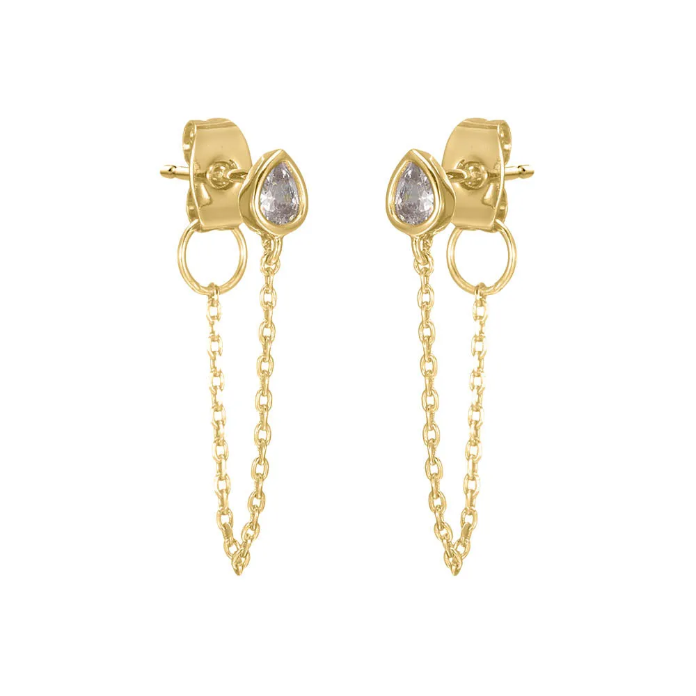CZ Teardrop Bezel Drop Chain Stud Earring sold by Adina Eden's
