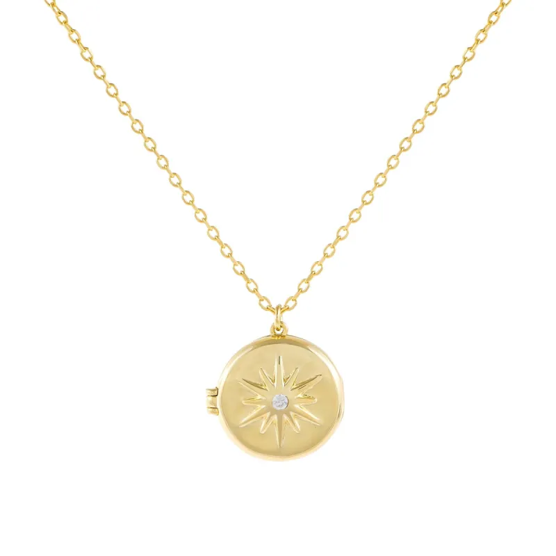 CZ Starburst Locket Necklace sold by Adina Eden's