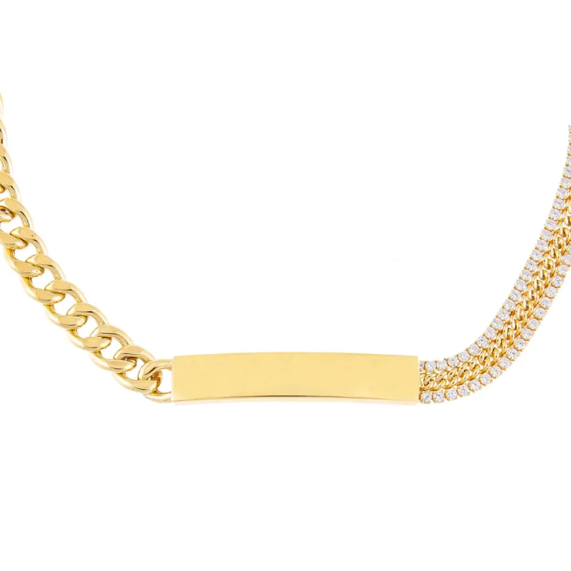 Engraved Tennis X Cuban Chain Bar Choker sold by Adina Eden's