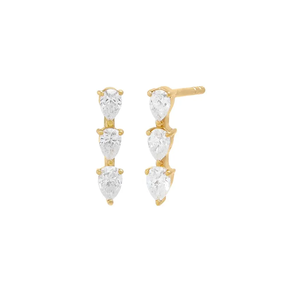 Diamond Triple Teardrop Bar Stud Earring 14K sold by Adina Eden's