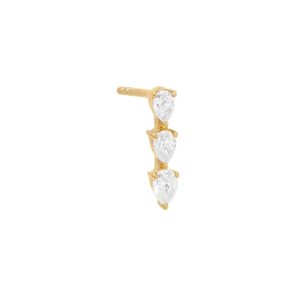 Diamond Triple Teardrop Bar Stud Earring 14K sold by Adina Eden's product image thumbnail 3