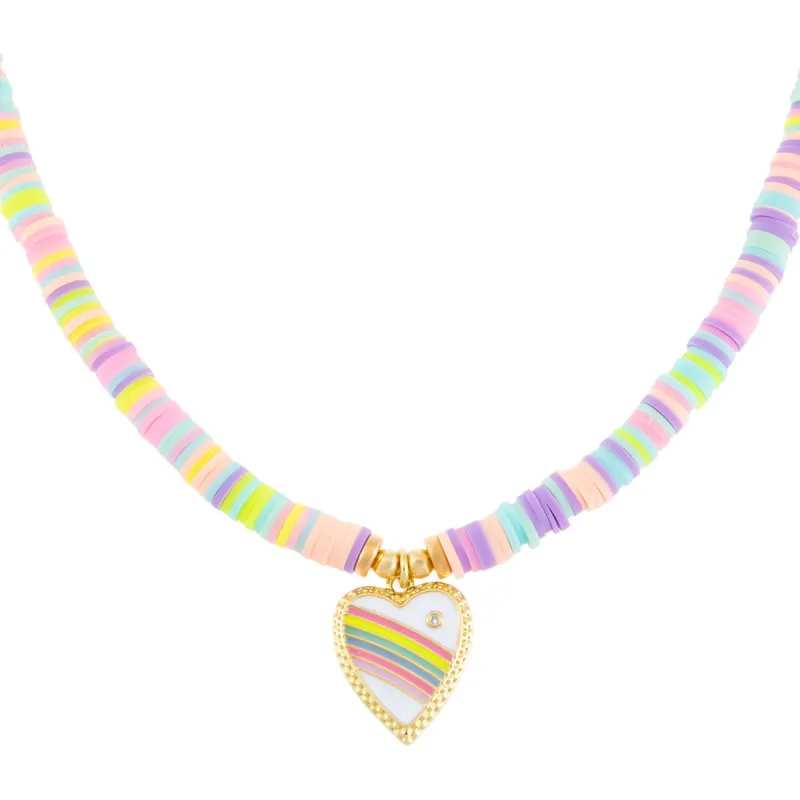 Rainbow Heart Pastel Beaded Necklace sold by Adina Eden's