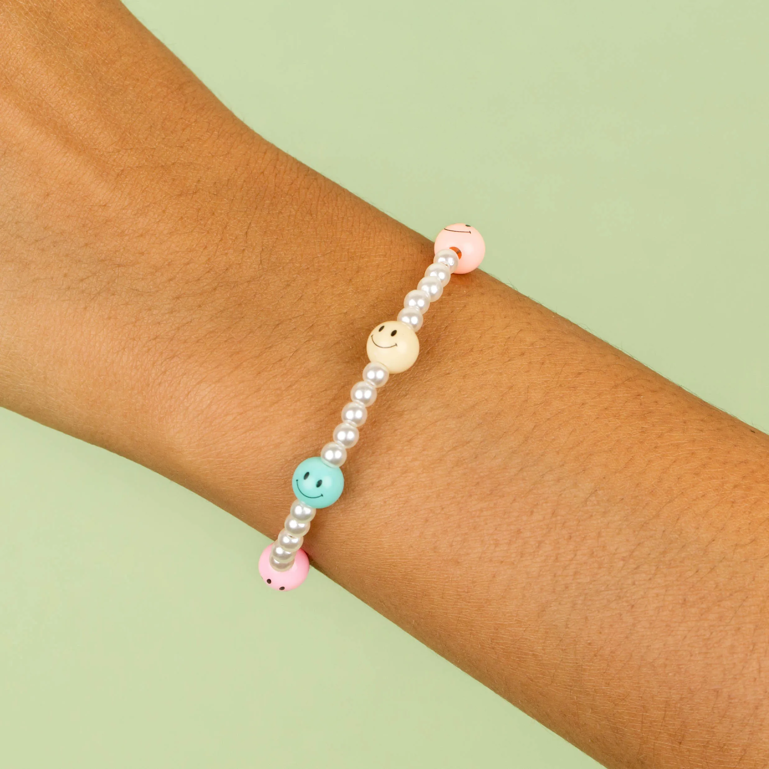 Multi Pastel Smiley Face Pearl Bracelet sold by Adina Eden's product image thumbnail 2