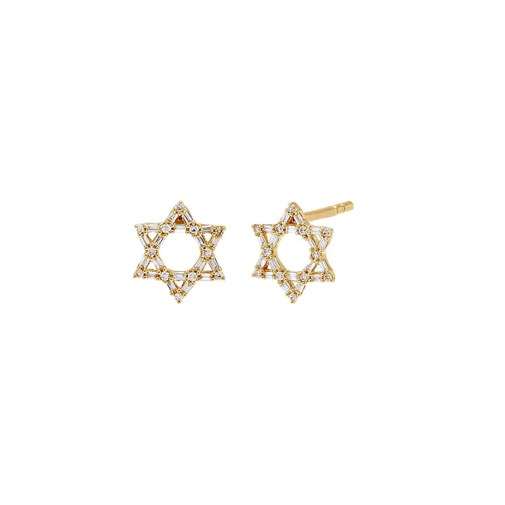 Diamond Solitaire X Baguette Star of David Stud Earring 14K sold by Adina Eden's