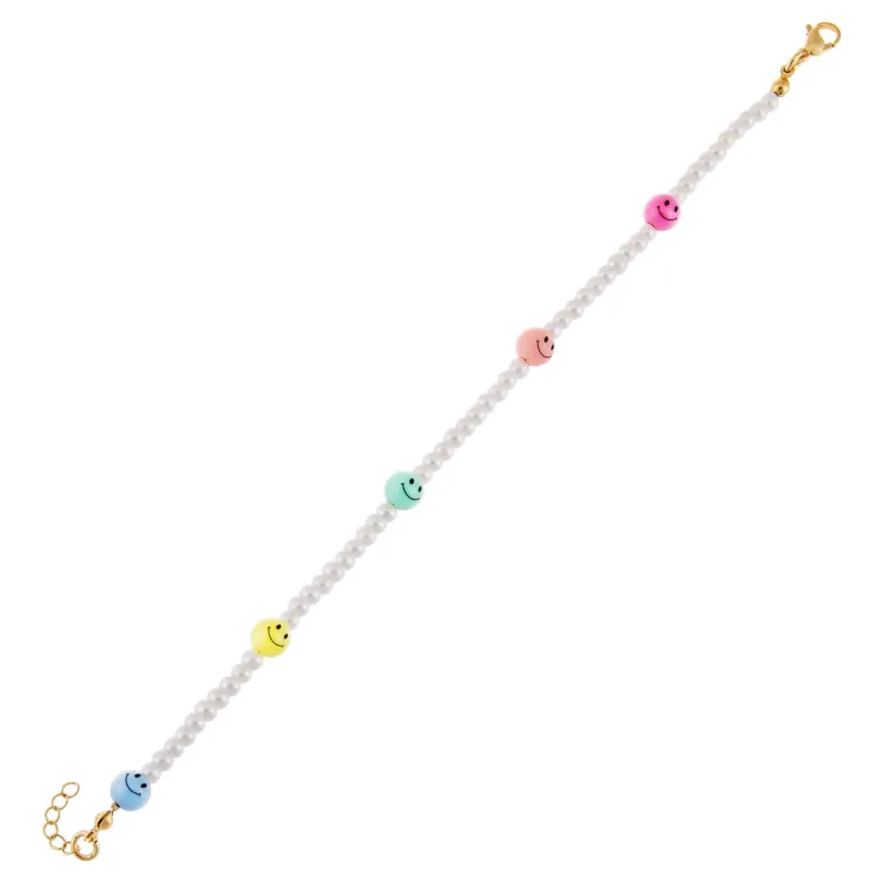 Multi Pastel Smiley Face Pearl Bracelet sold by Adina Eden's