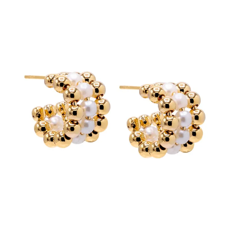 Chunky Pearl X Beaded Mini Hoop Earring sold by Adina Eden's