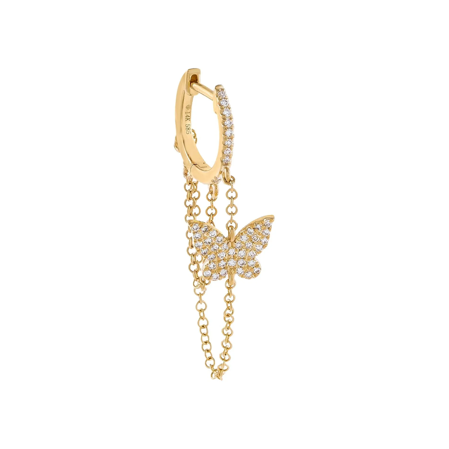 Diamond Butterfly Chain Huggie Earring 14K sold by Adina Eden's