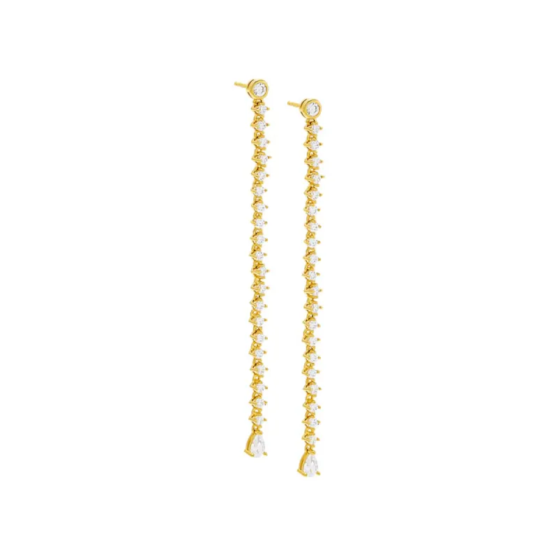Thin CZ Drop Down Stud Earring sold by Adina Eden's