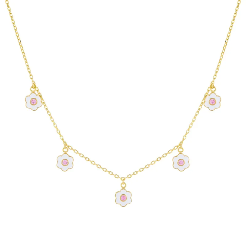 Enamel Pink Flower Necklace sold by Adina Eden's