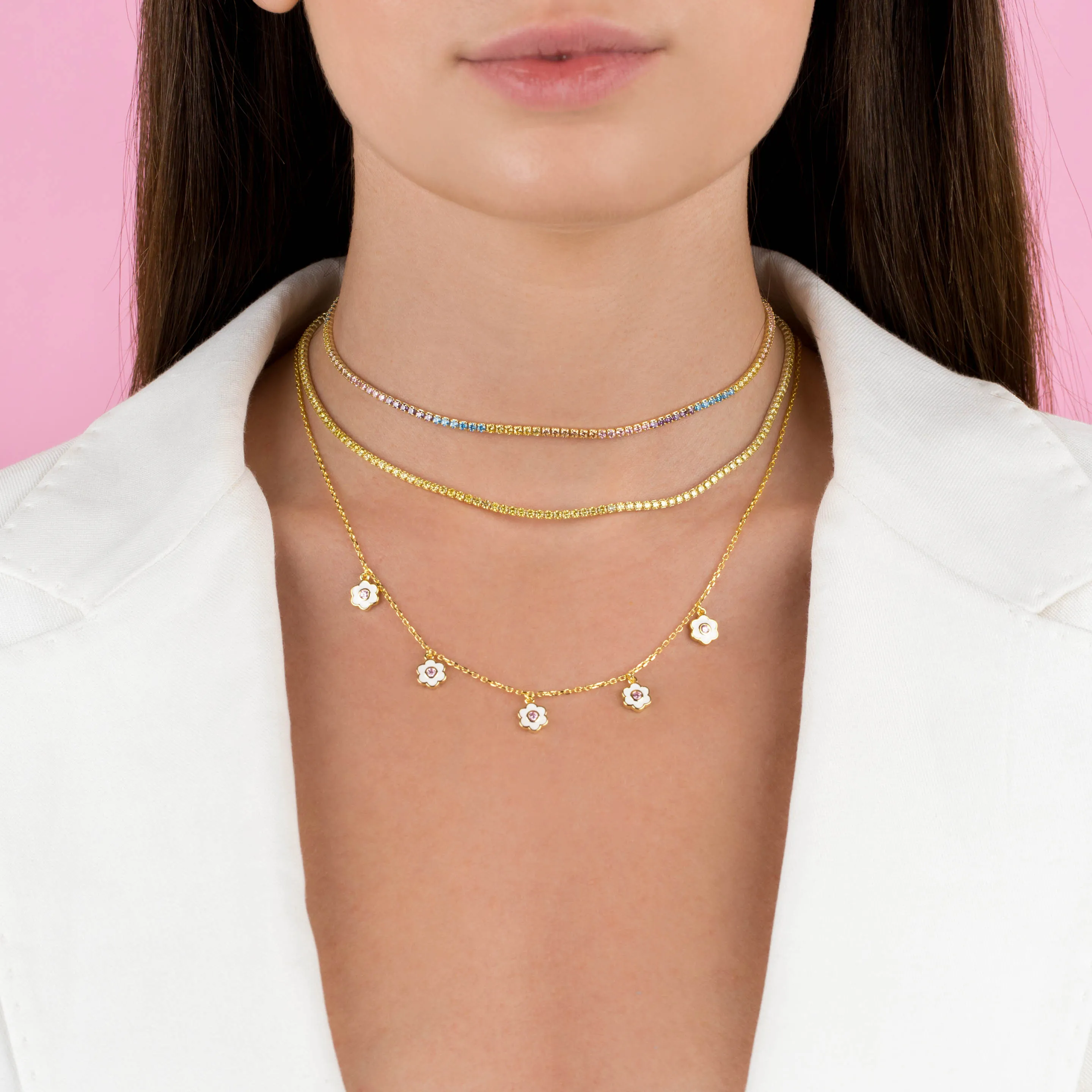 Enamel Pink Flower Necklace sold by Adina Eden's product image thumbnail 2