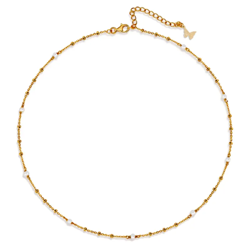 Dainty Pearl X Ball Chain Necklace sold by Adina Eden's