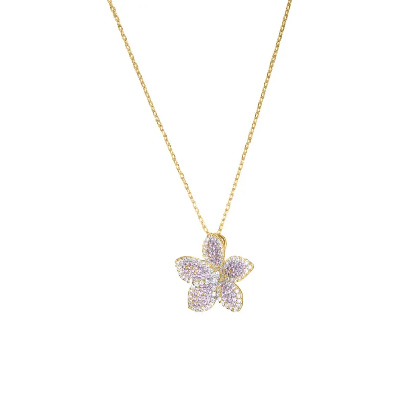 Pave Colored Flower Fancy Pendant Necklace sold by Adina Eden's
