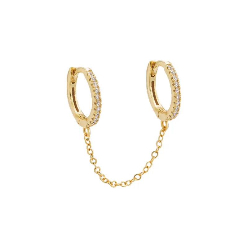CZ Double Huggie Chain Earring sold by Adina Eden's