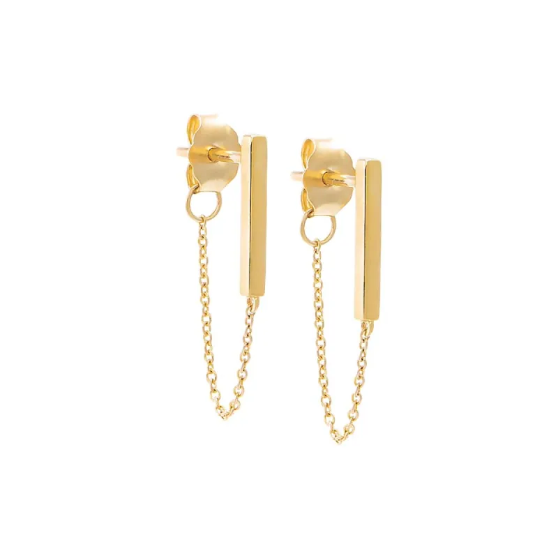 Solid Bar Front Back Chain Stud Earring 14K sold by Adina Eden's
