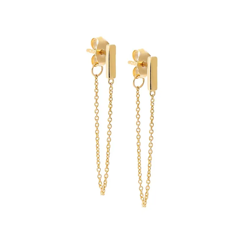 Mini Solid Bar Front Back Chain Stud Earring 14K sold by Adina Eden's