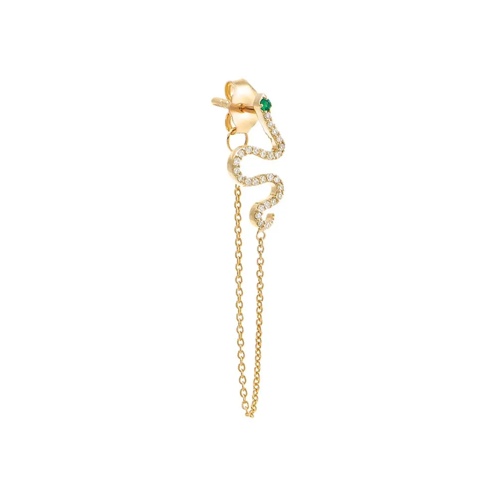 Diamond Pave Snake Drop Chain Stud Earring 14K sold by Adina Eden's product image thumbnail 2