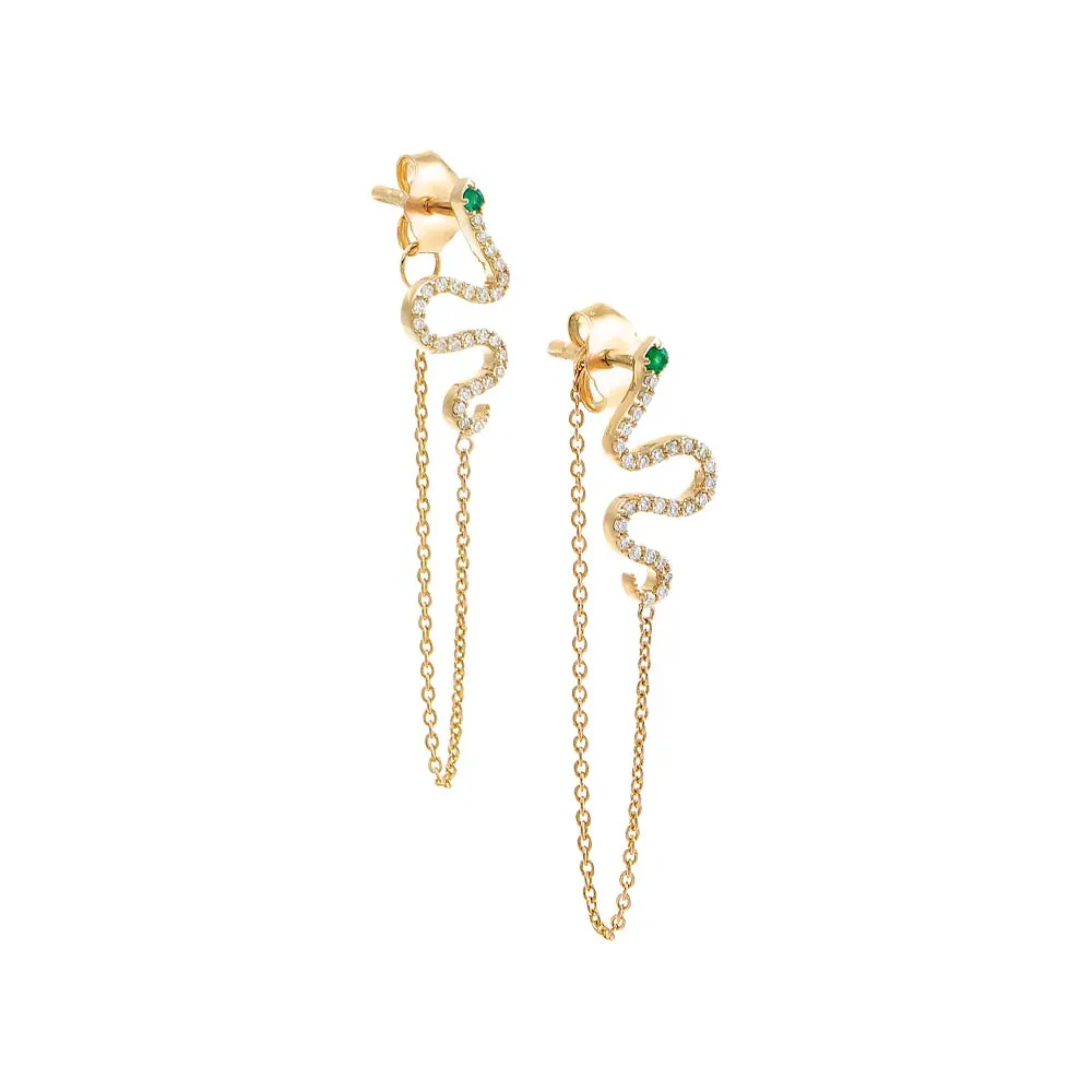 Diamond Pave Snake Drop Chain Stud Earring 14K sold by Adina Eden's