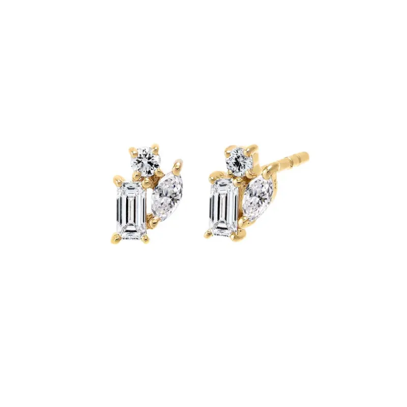 Lab Grown Diamond Multi Shape Cluster Stud Earring 14K sold by Adina Eden's