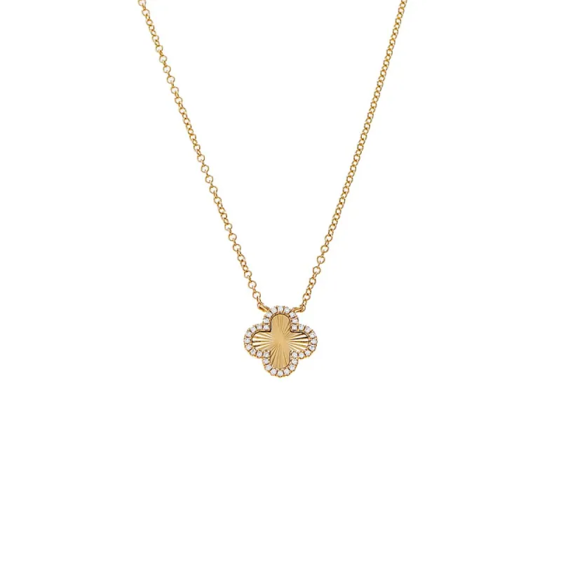 Diamond Pave Outline Clover Ridged Necklace 14K sold by Adina Eden's