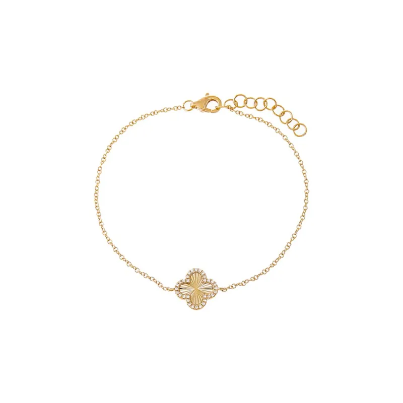 Diamond Pave Outline Clover Ridged Bracelet 14K sold by Adina Eden's
