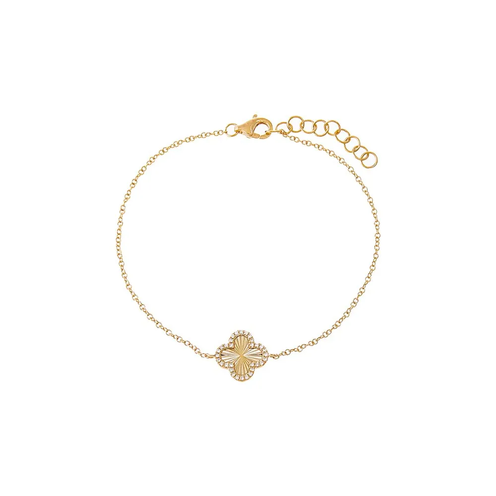 Diamond Pave Outline Clover Ridged Bracelet 14K sold by Adina Eden's