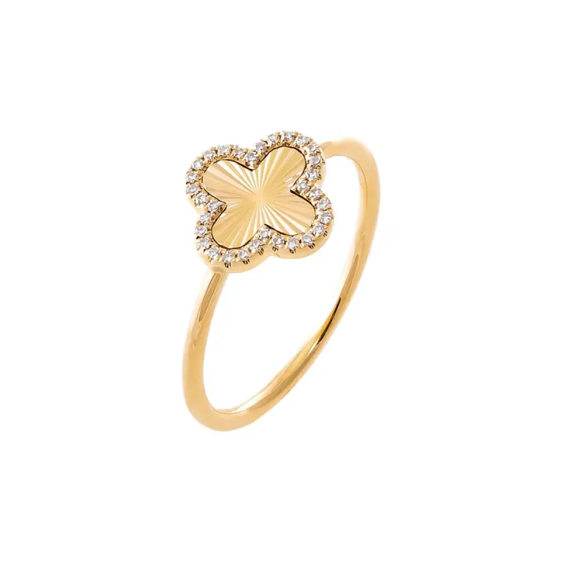 Diamond Pave Outline Clover Ridged Ring 14K sold by Adina Eden's