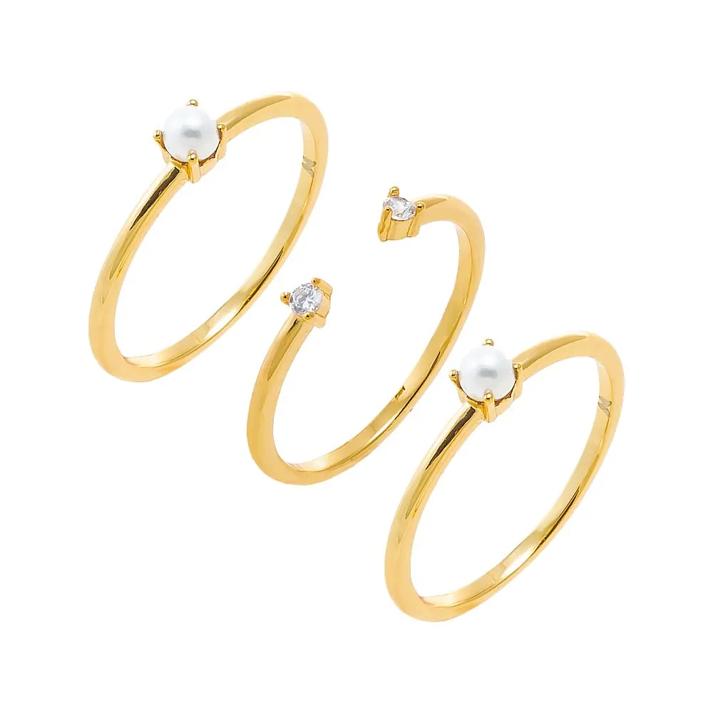 Pearl X CZ Triple Band Ring sold by Adina Eden's