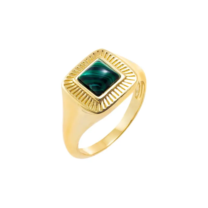 Square Colored Stone Ridged Signet Pinky Ring sold by Adina Eden's