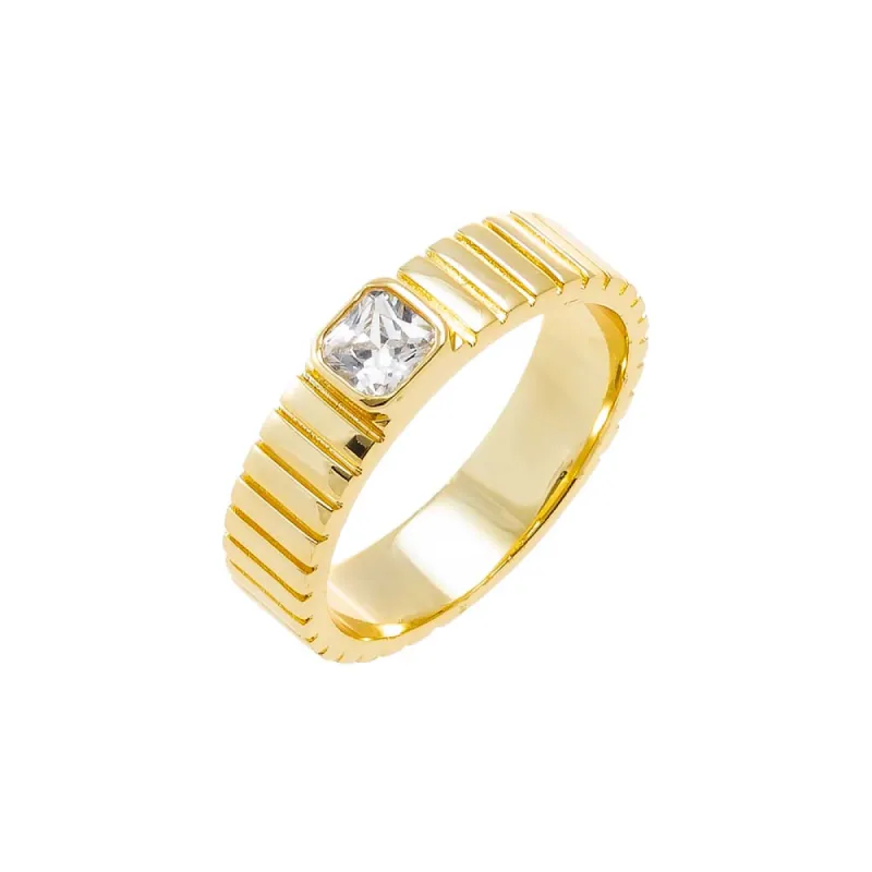 CZ Bezel Baguette Ridged Band Ring sold by Adina Eden's