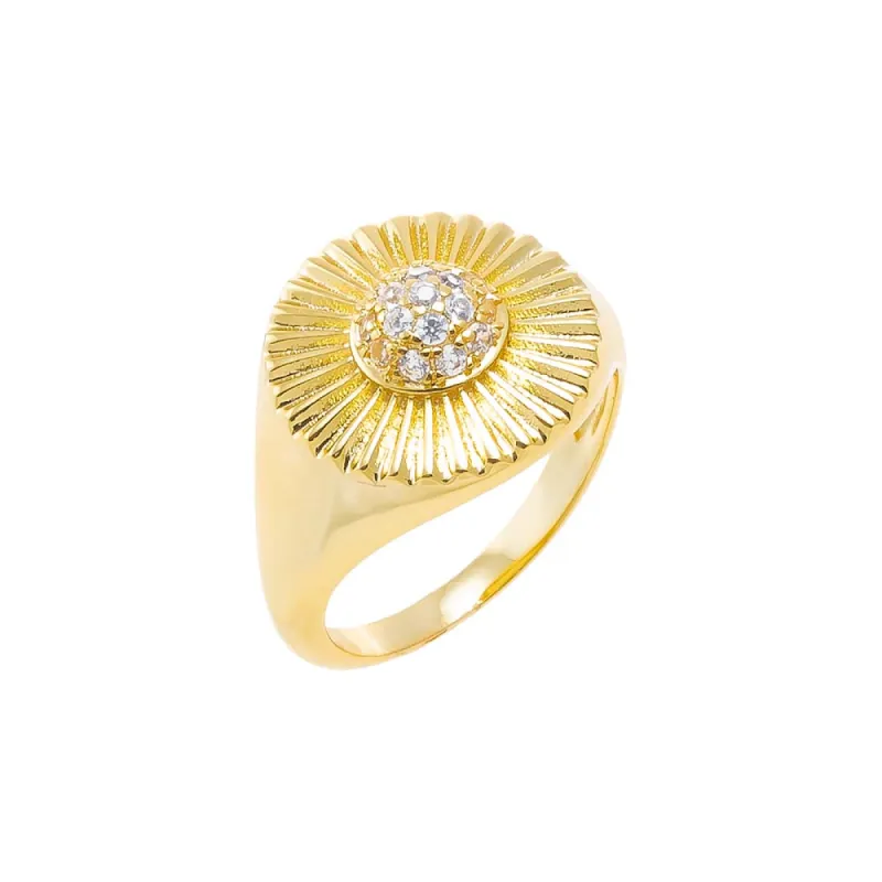 Pave Accented Oval Ridged Signet Pinky Ring sold by Adina Eden's
