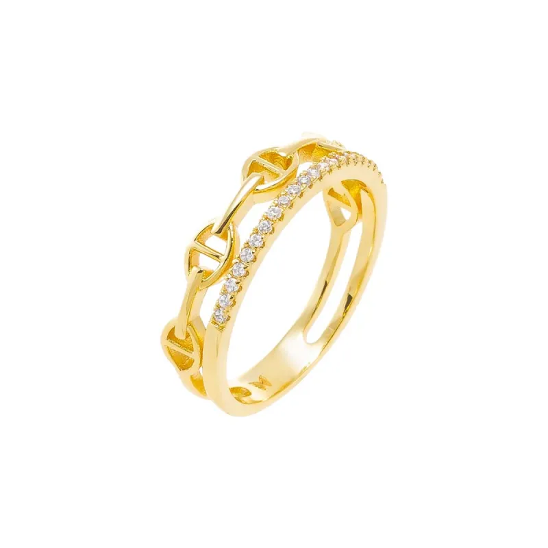 CZ Pave X Solid Mariner Band Ring sold by Adina Eden's