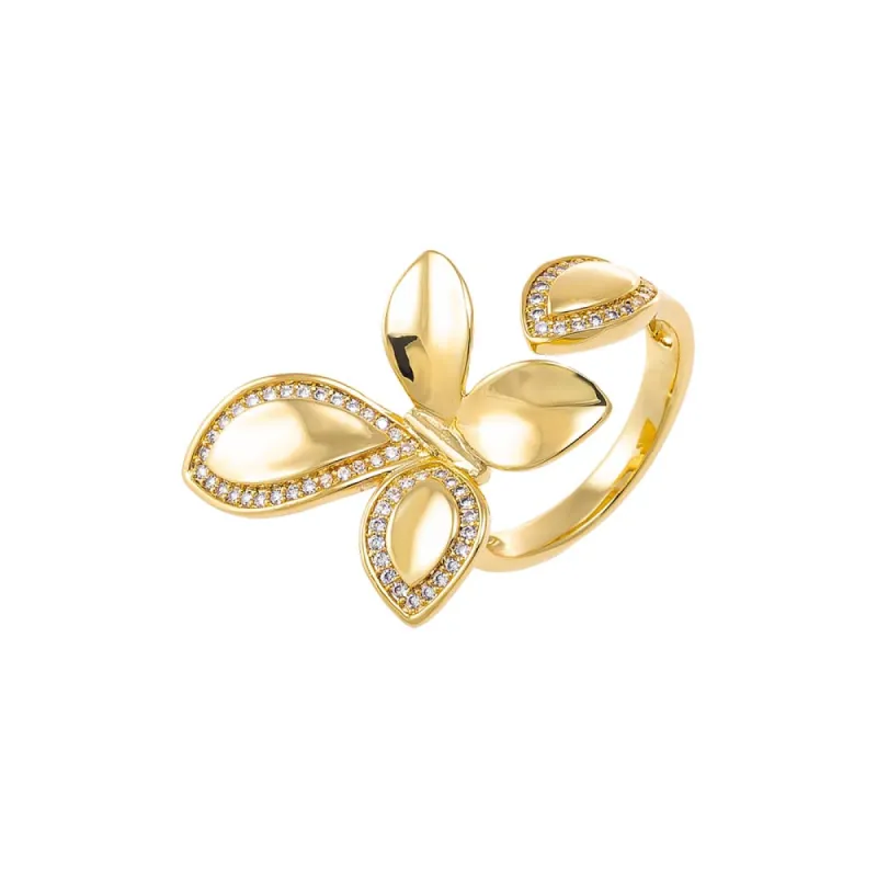 Pave CZ Accented Open Flower Ring sold by Adina Eden's