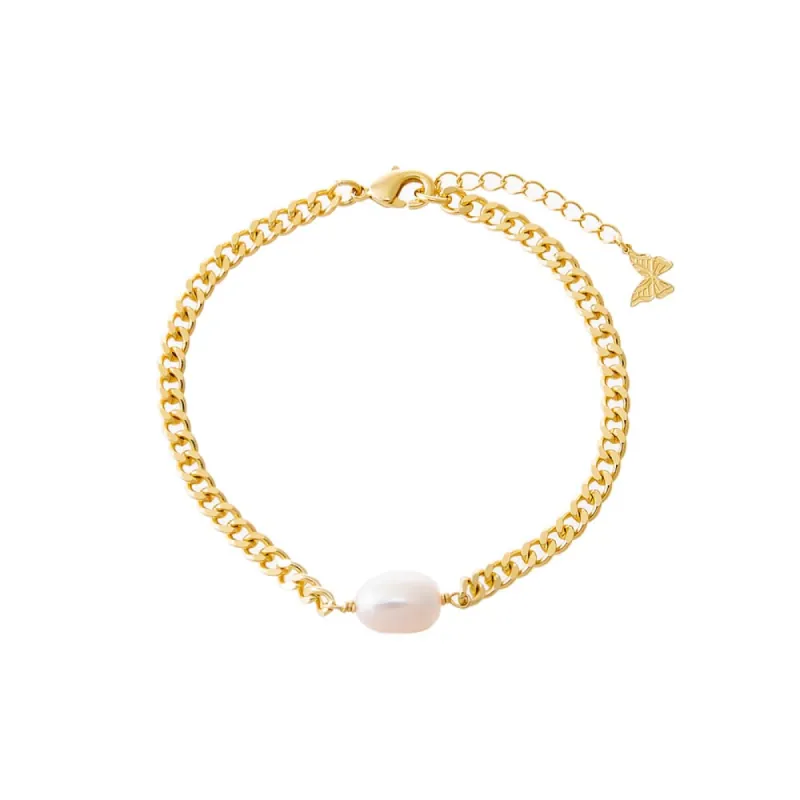 Pearl Pendant Cuban Chain Bracelet sold by Adina Eden's