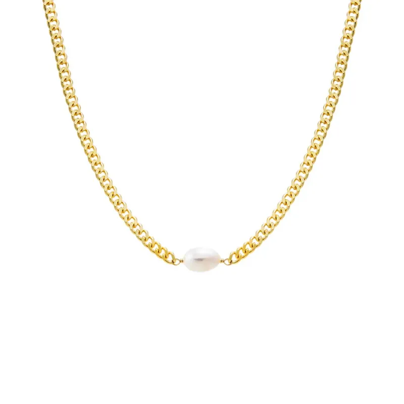 Pearl Pendant Cuban Chain Necklace sold by Adina Eden's