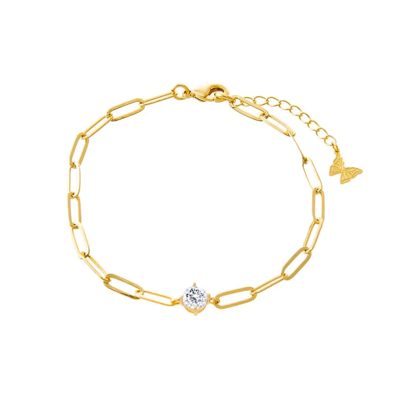 CZ Solitaire Four Prong Paperclip Bracelet sold by Adina Eden's