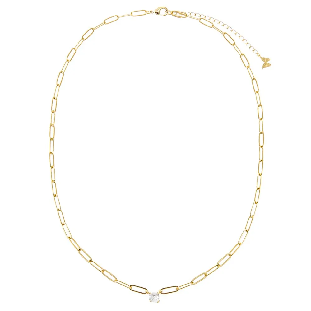 CZ Solitaire Four Prong Paperclip Necklace sold by Adina Eden's product image thumbnail 2