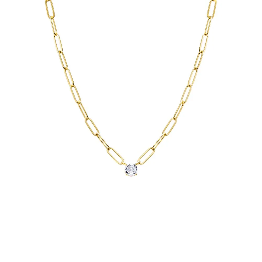 CZ Solitaire Four Prong Paperclip Necklace sold by Adina Eden's